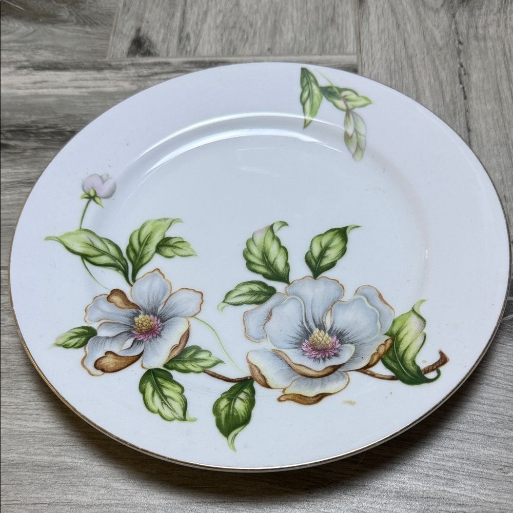 Dogwood by Roselyn Floral 9” Luncheon Plate in White and Green
